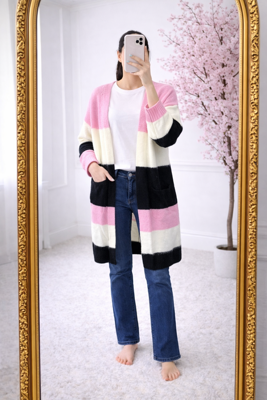 Colorblock Lang Vest β roze / Wit / Zwart