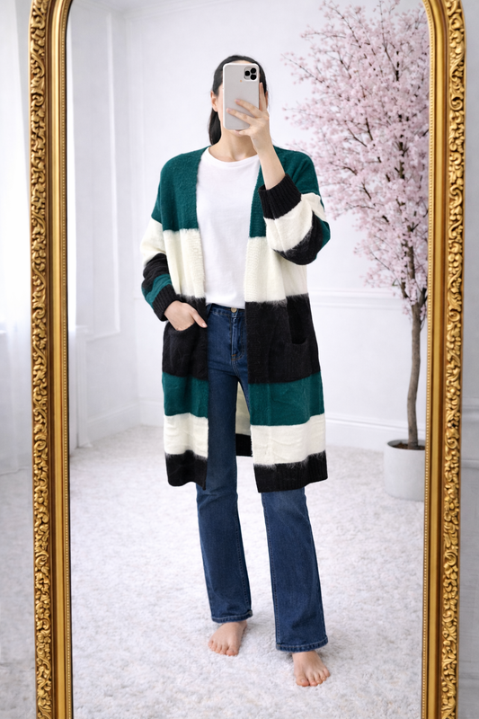 Colorblock Lang Vest β groen / Wit / Zwart