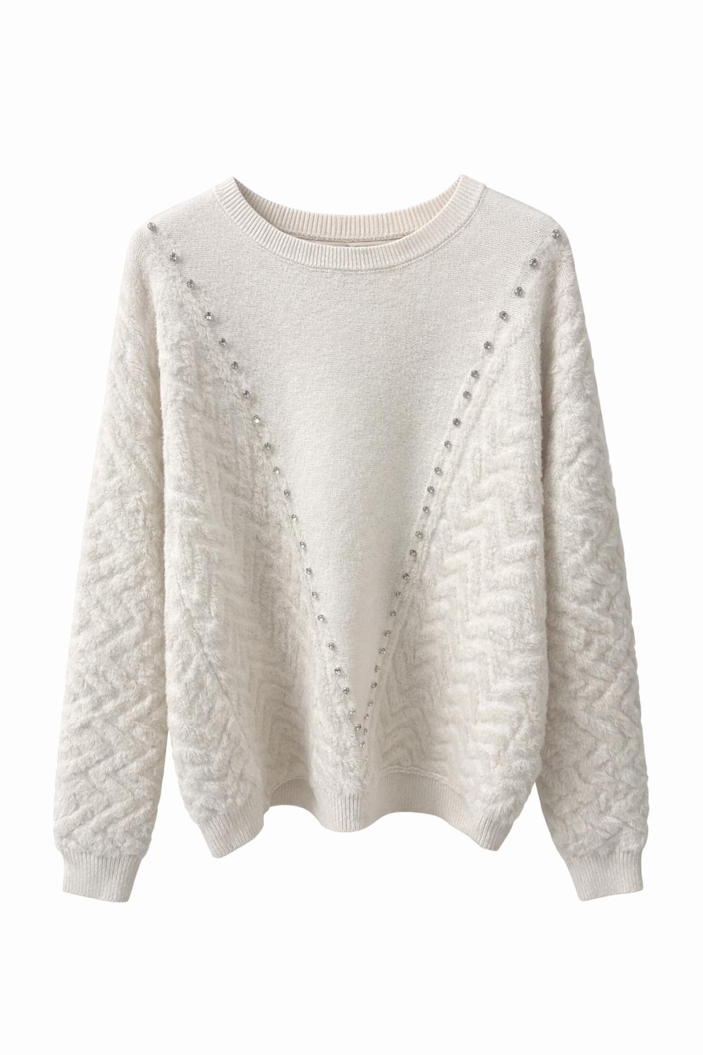 wit kleurige trui met structuur en subtiele pareldetails