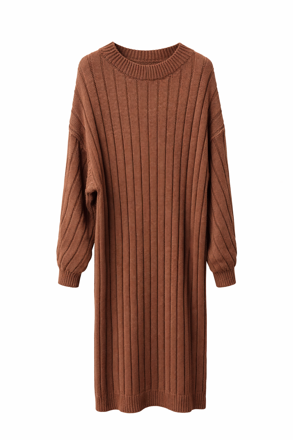 Mauve kleurige ribgebreide midi jurk