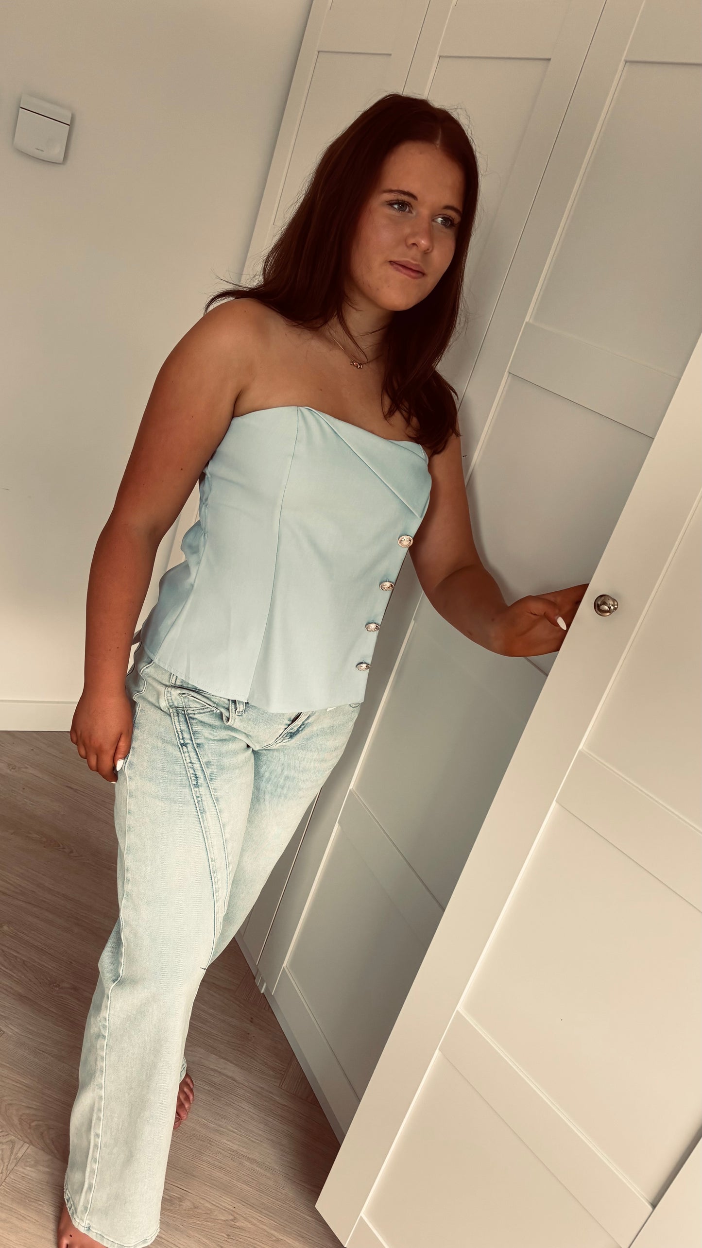 Bandeau Button Top | Licht Blauw