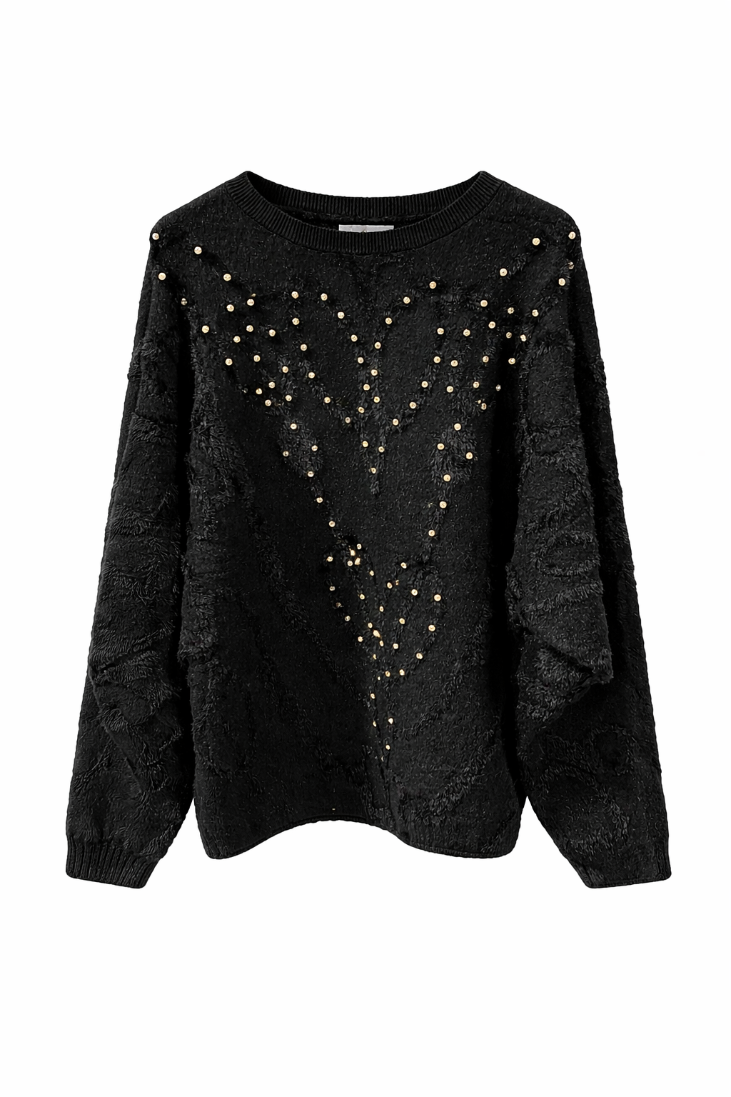 Zwarte Trui met studs en structuurstof