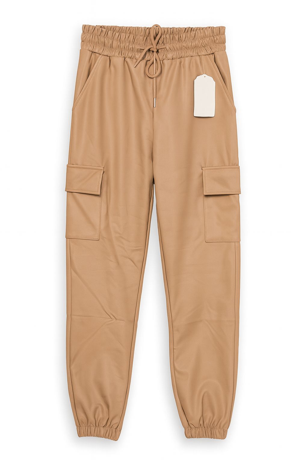 Leren look jogger camel