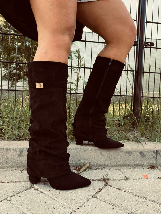 ✨ Zwarte Suede-Look Slouch Boots – Elegant & Trendy