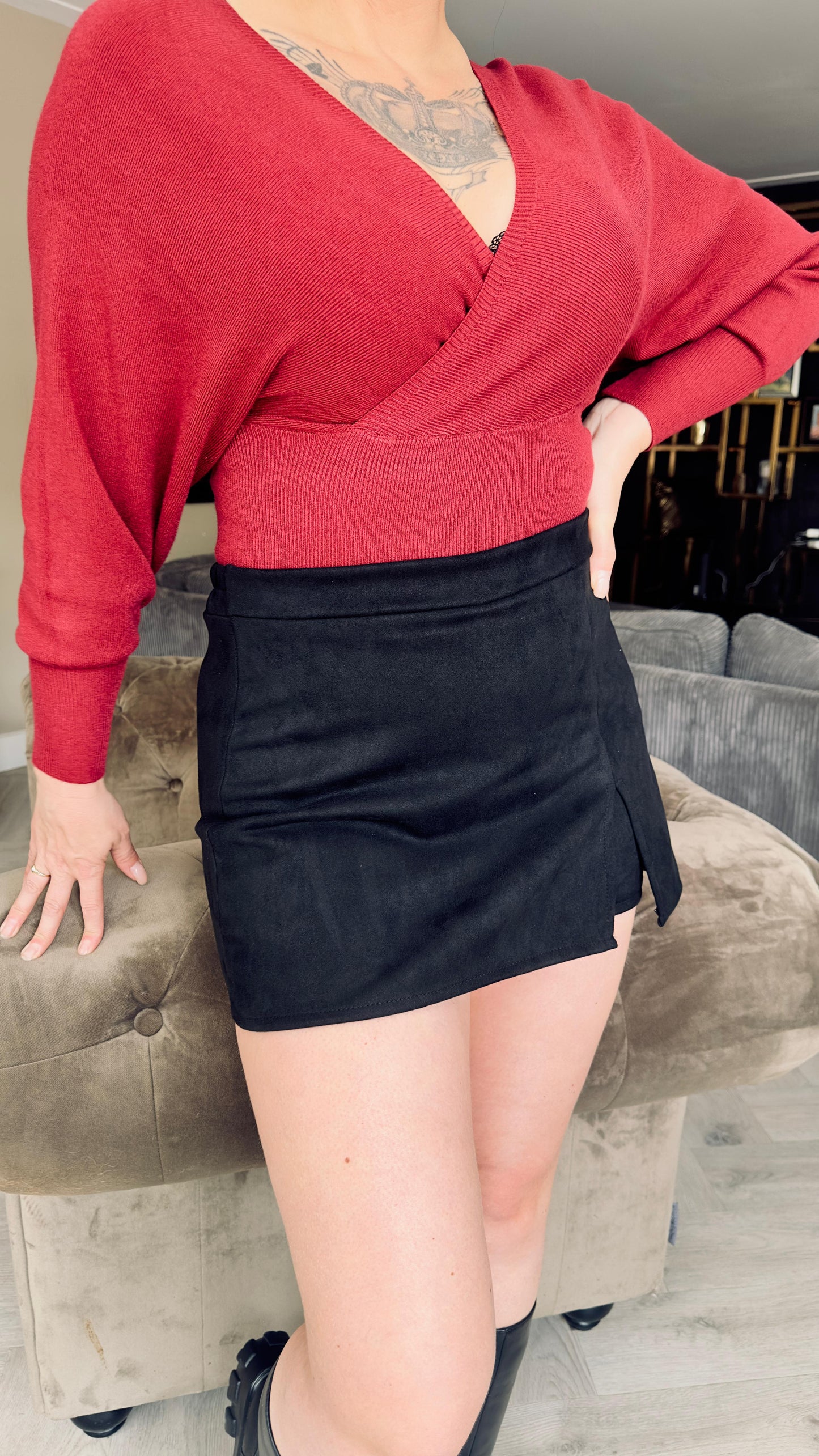 V-hals Top | Bordeaux Rood