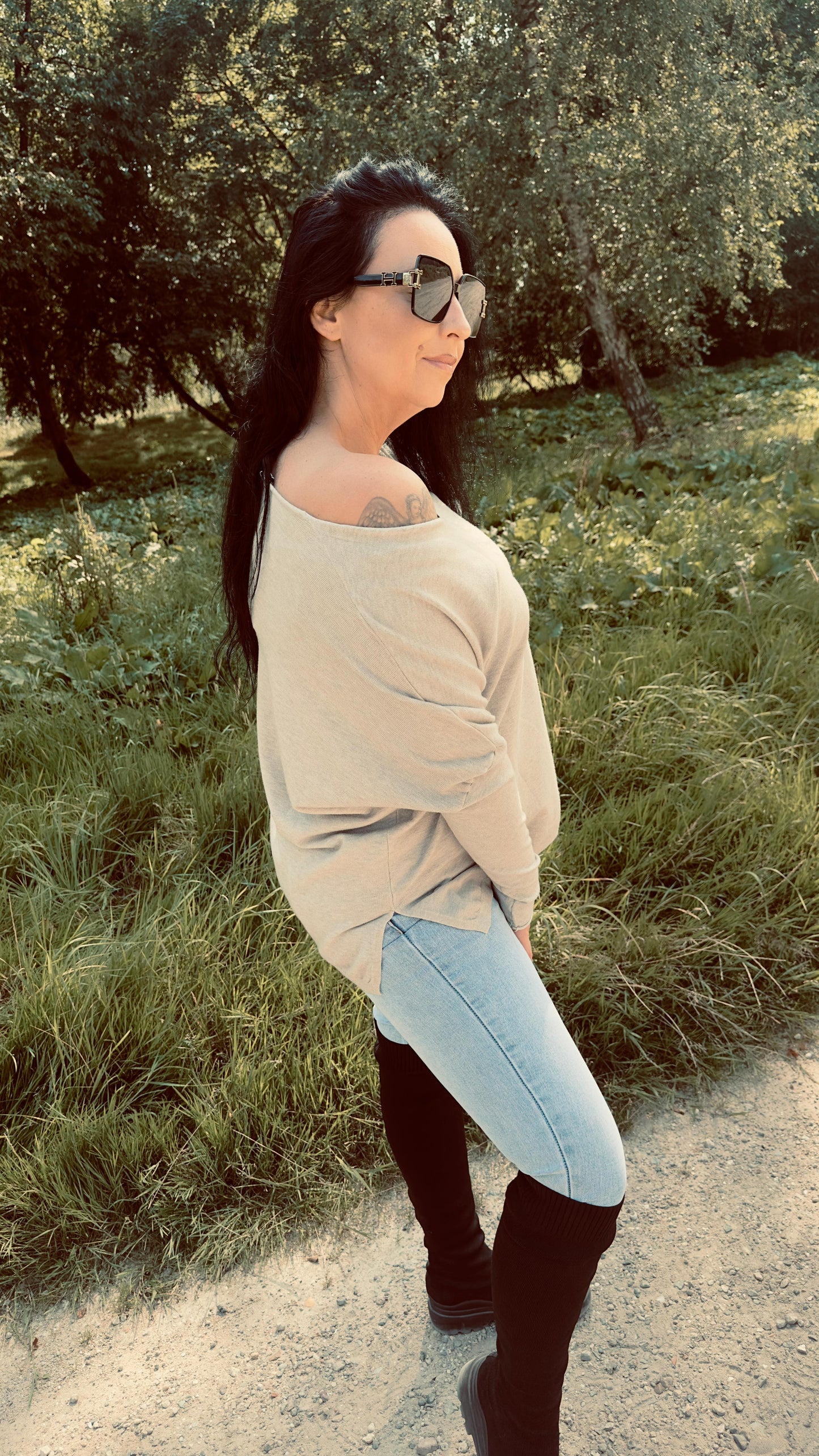 Wijde V-hals Top | Beige