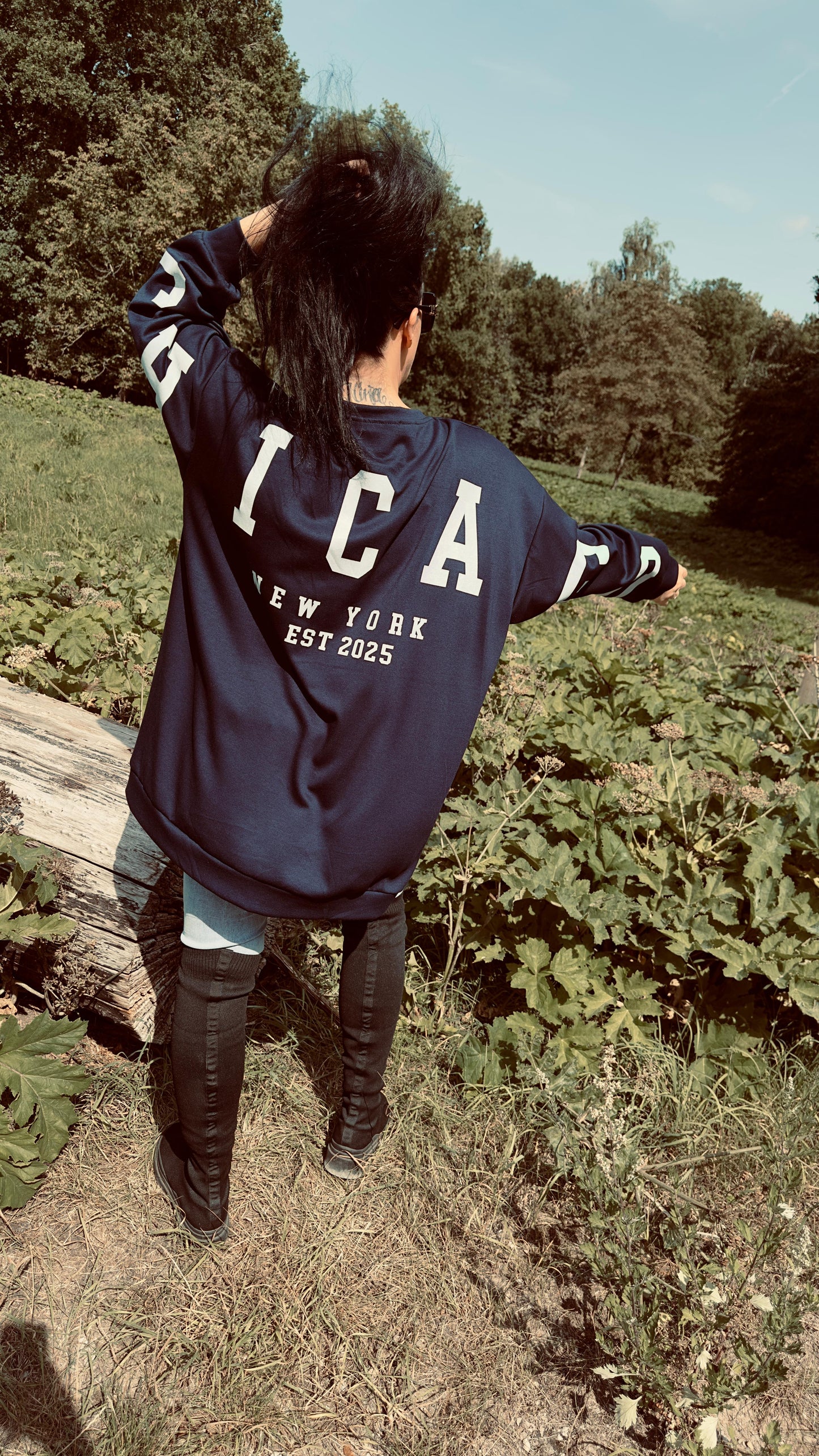 Oversized CHICAGO Sweater | Donker Blauw
