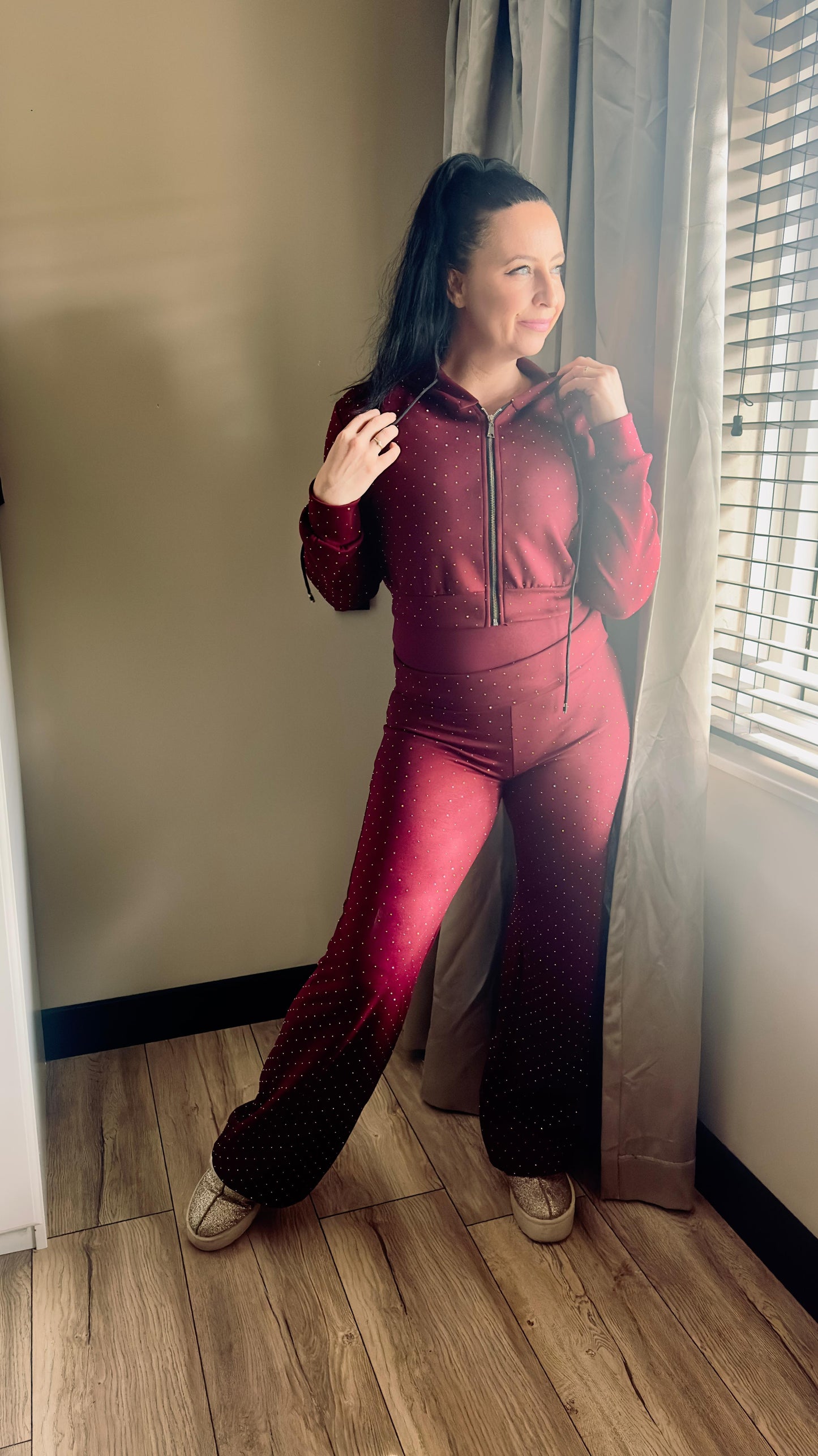 Glitter Tregging Wide leg | Bordeaux Rood