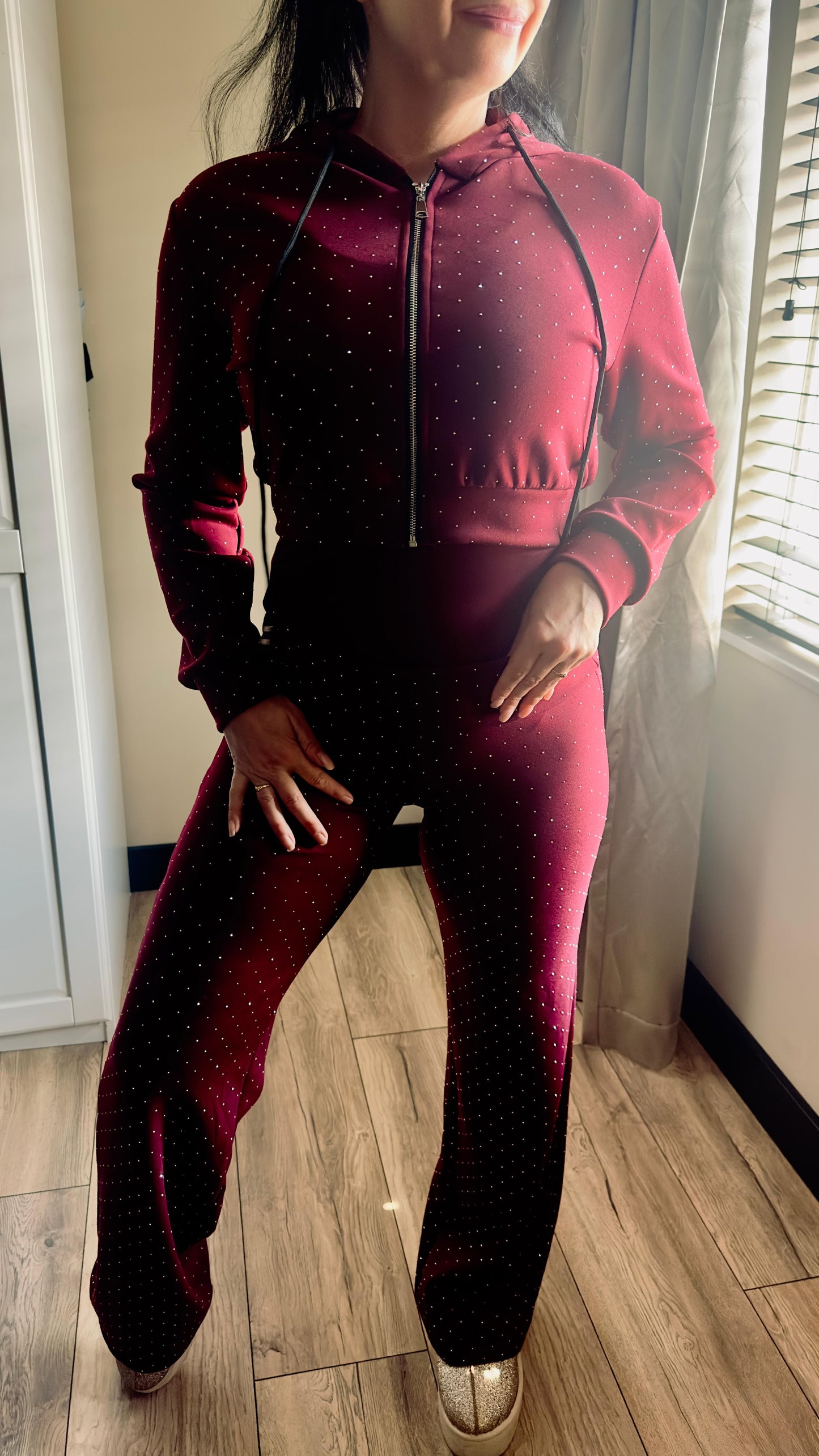 Glitter Tregging Wide leg | Bordeaux Rood
