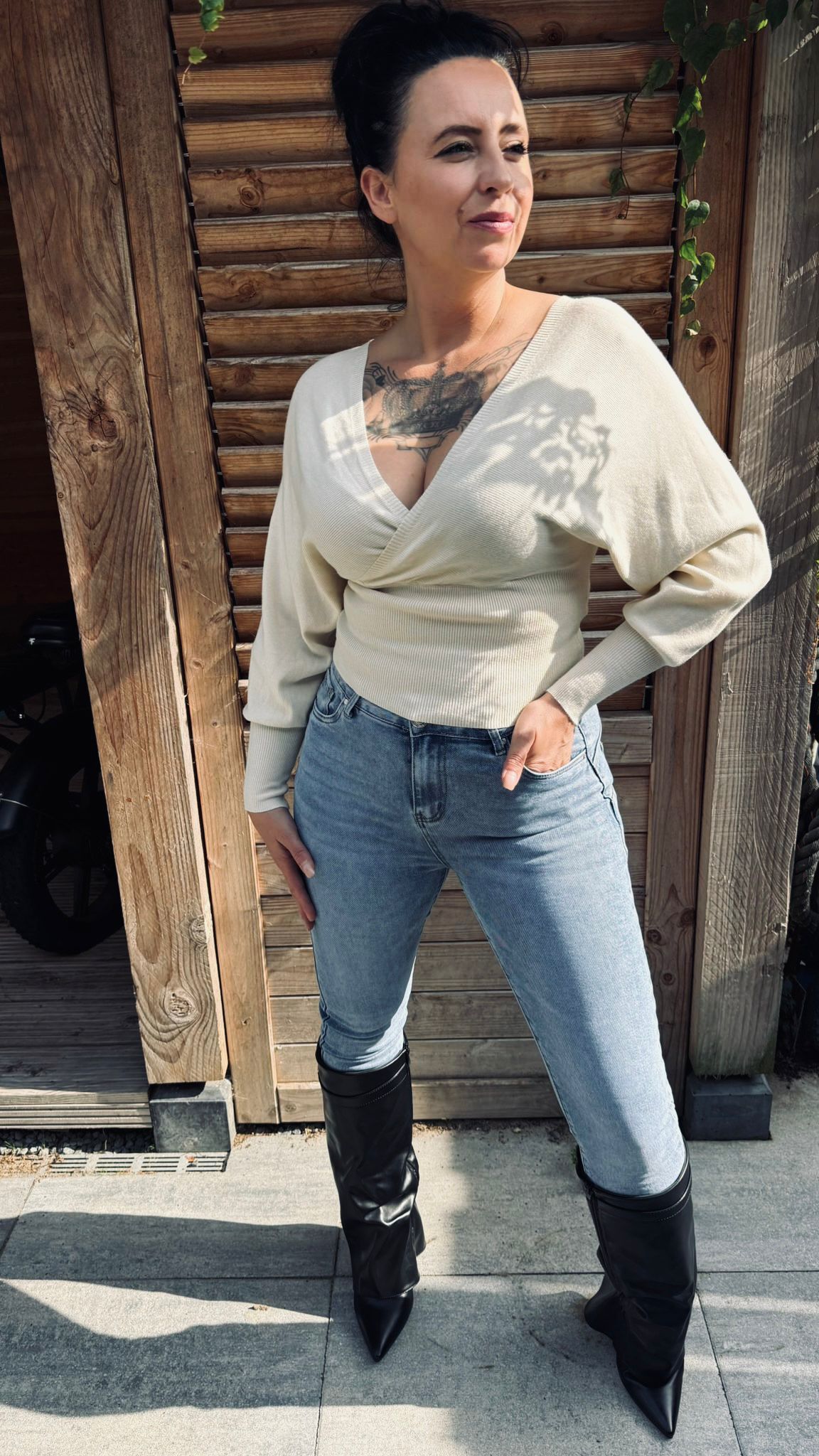 V-hals Top | Creme