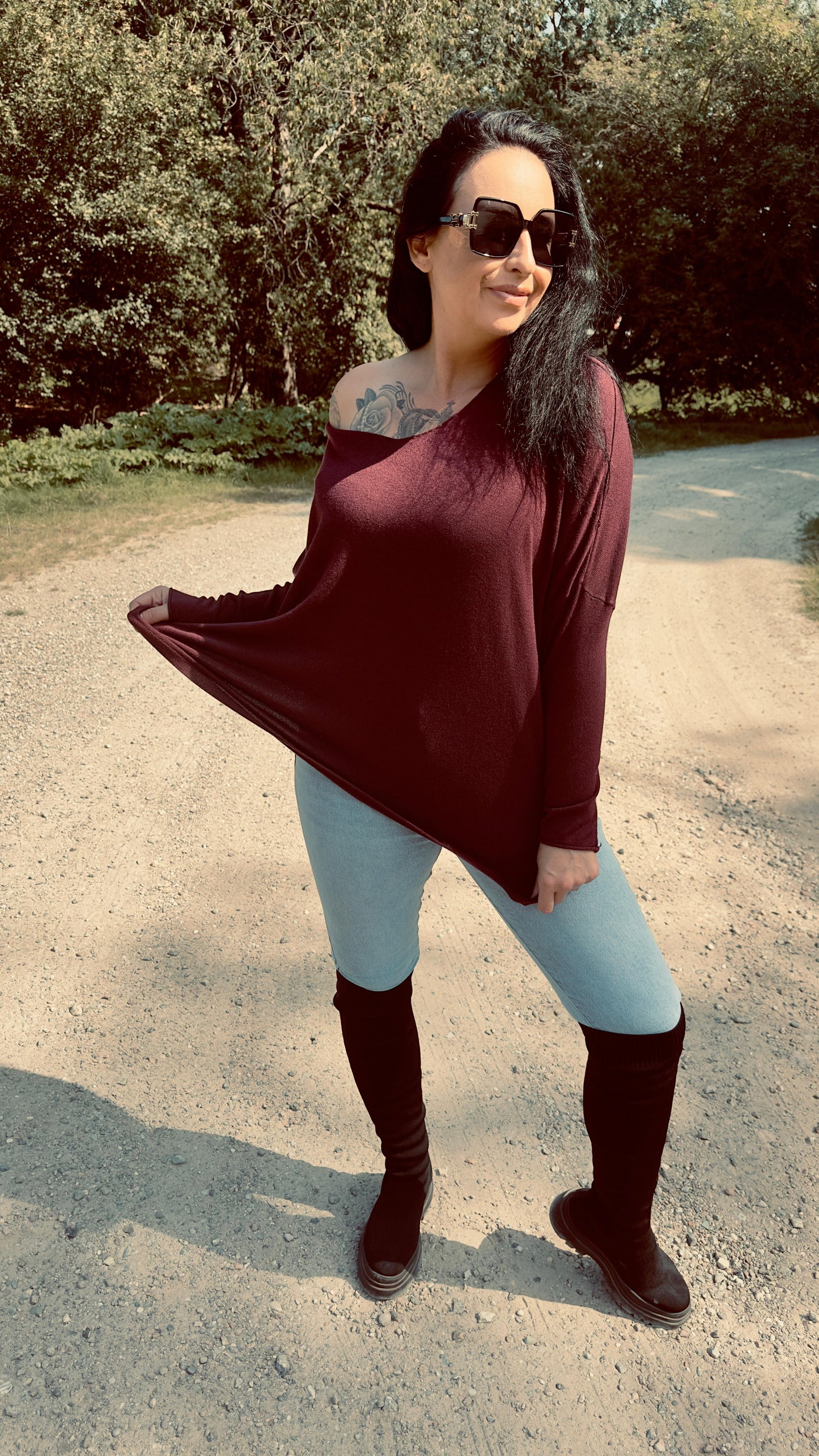 Wijde V-hals Top | Rood