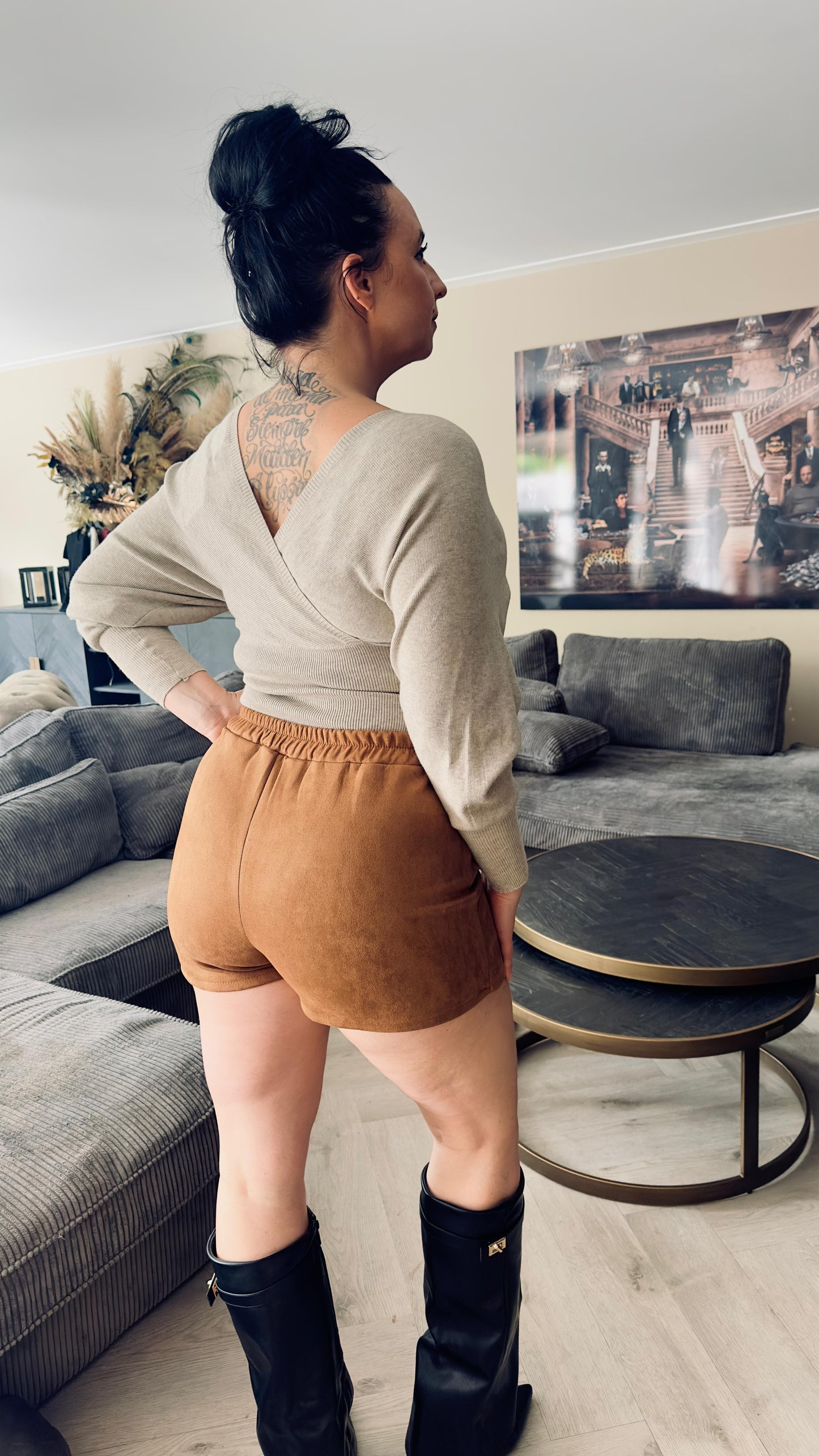 Suedine Skort | Camel