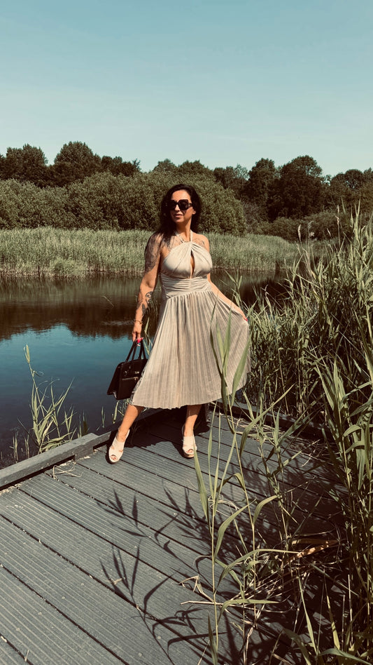 Plissé Dress | Gold