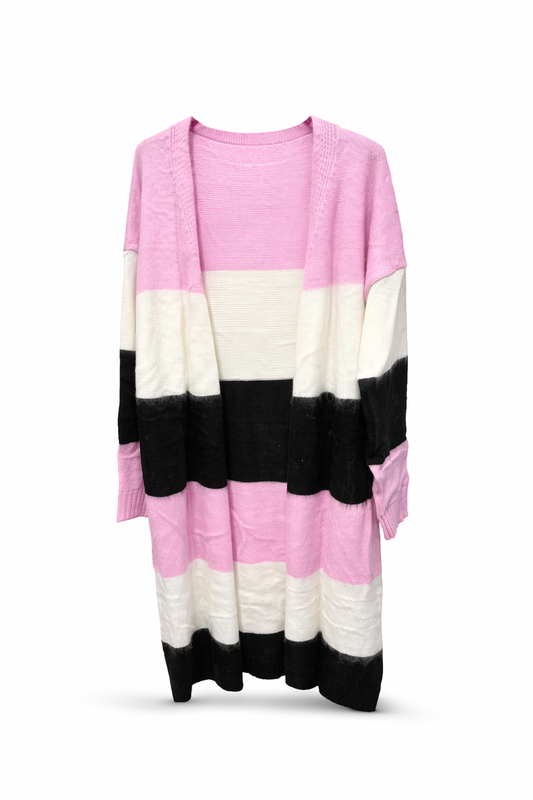 Colorblock Lang Vest – roze / Wit / Zwart