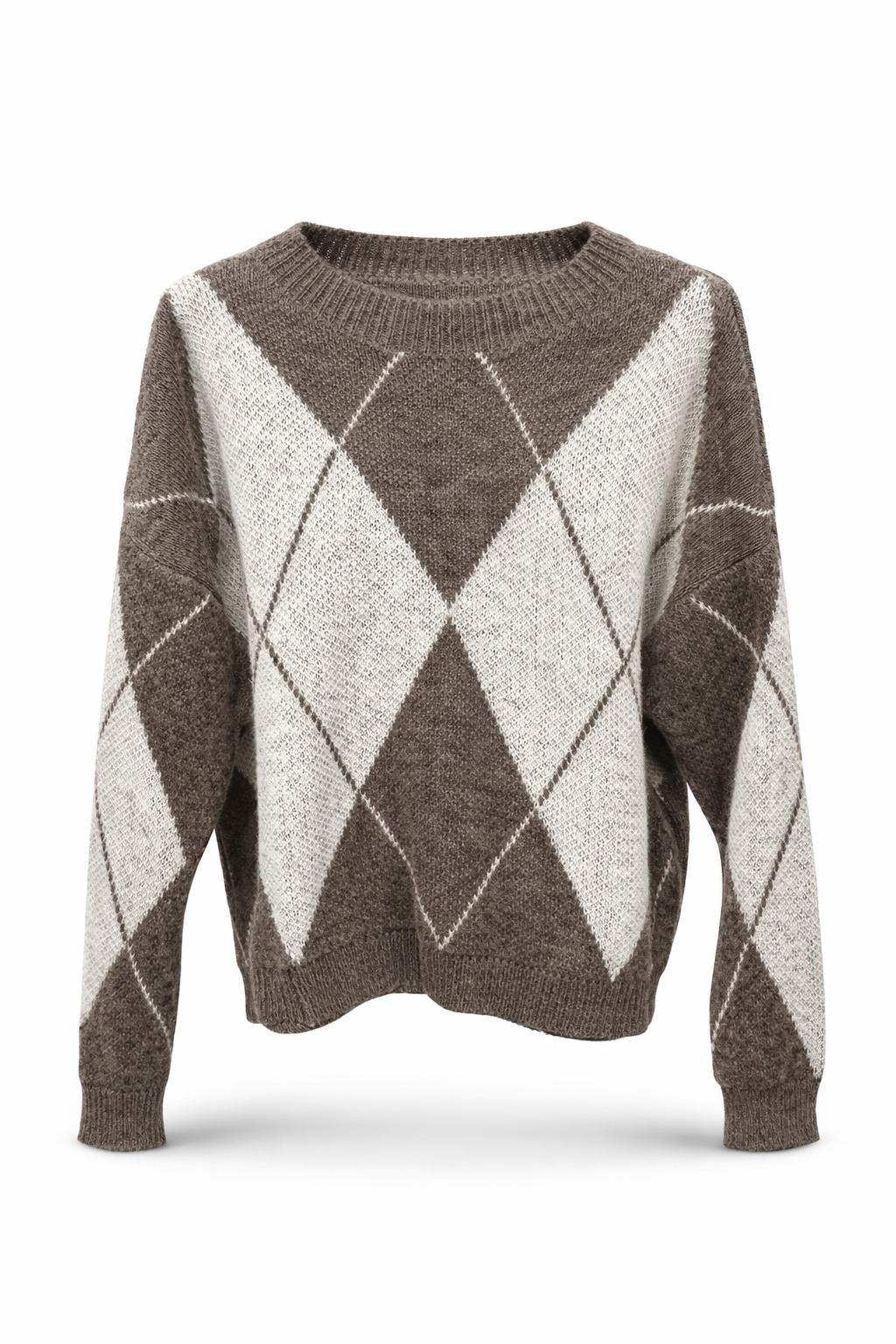 Zomer trui ruit Crème/ bruin ruitpatroon