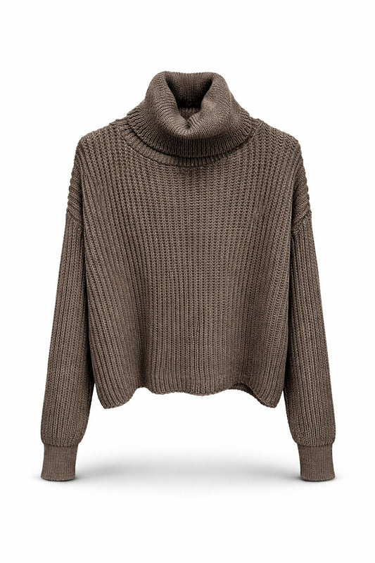 Korte kol grijs/taupe trui