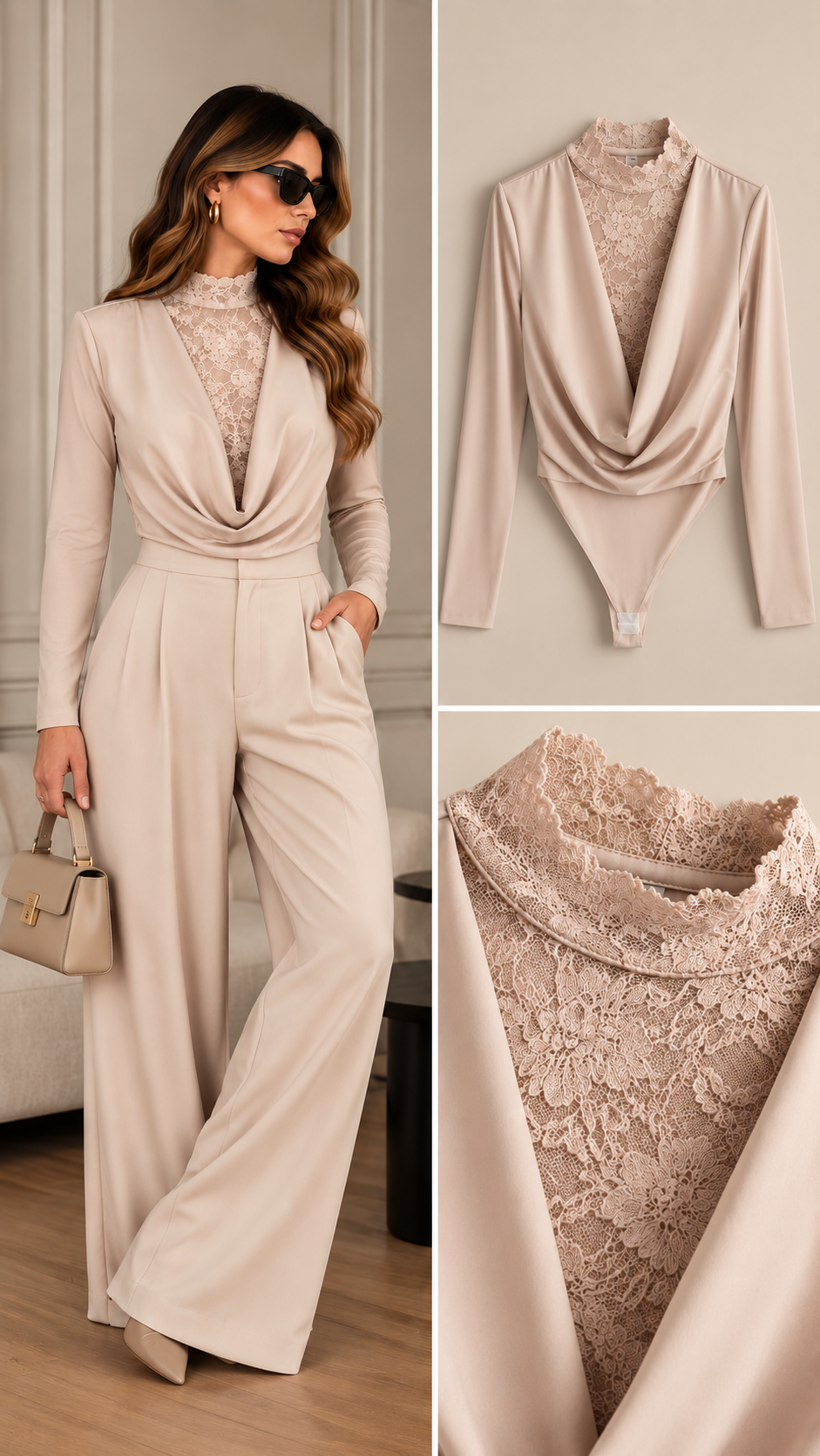 Demi Beige V-Hals body kant beige