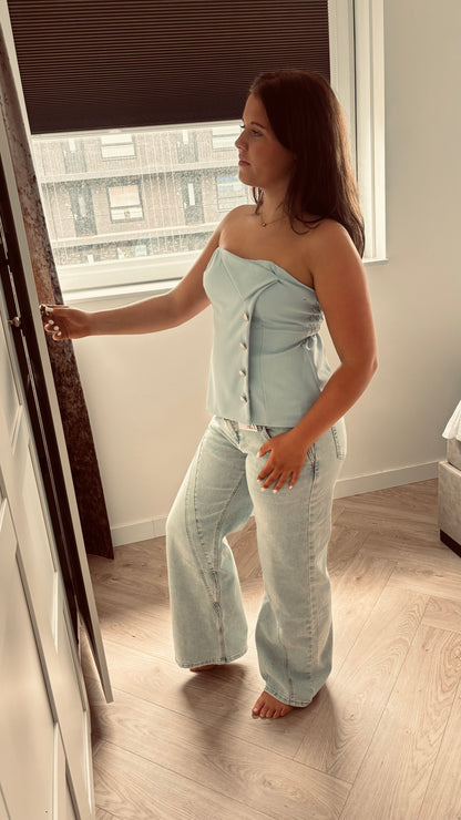 Bandeau Button Top | Licht Blauw
