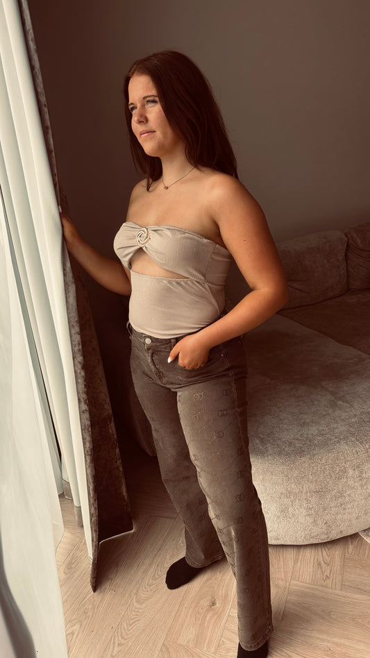 Wide leg Jeans met glitter | Bruin | Y677013