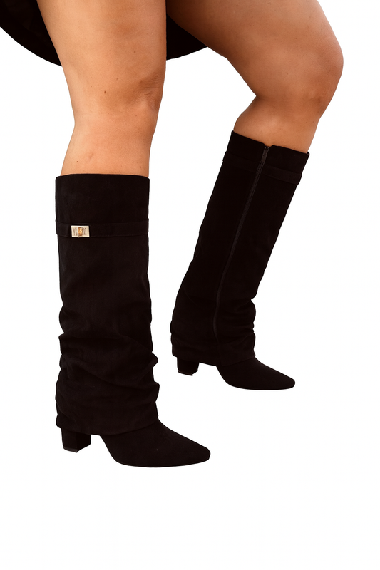 ✨ Zwarte Suede-Look Slouch Boots – Elegant & Trendy