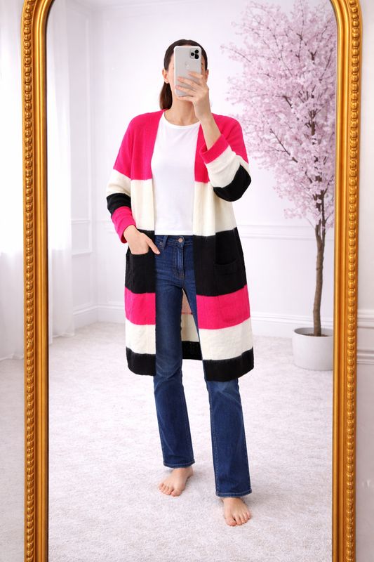 Colorblock Lang Vest – Fuchsia / Wit / Zwart