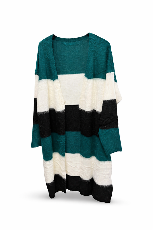 Colorblock Lang Vest – groen / Wit / Zwart