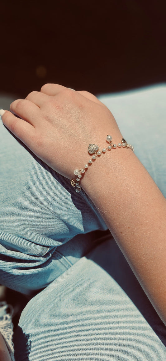Bedel Armband | Goud | Parels met hartjes