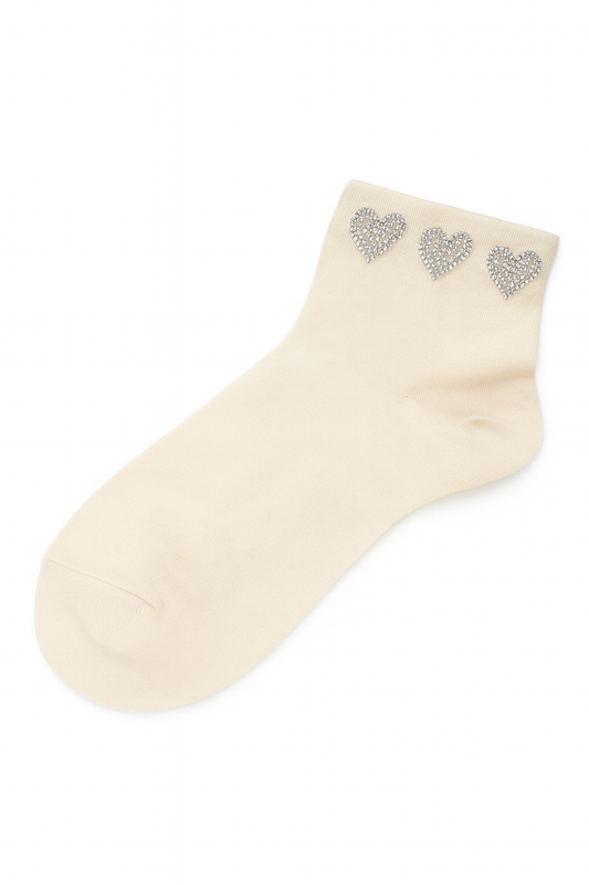 ✨ Cream Heart Sparkle Socks – Soft & Stylish ✨