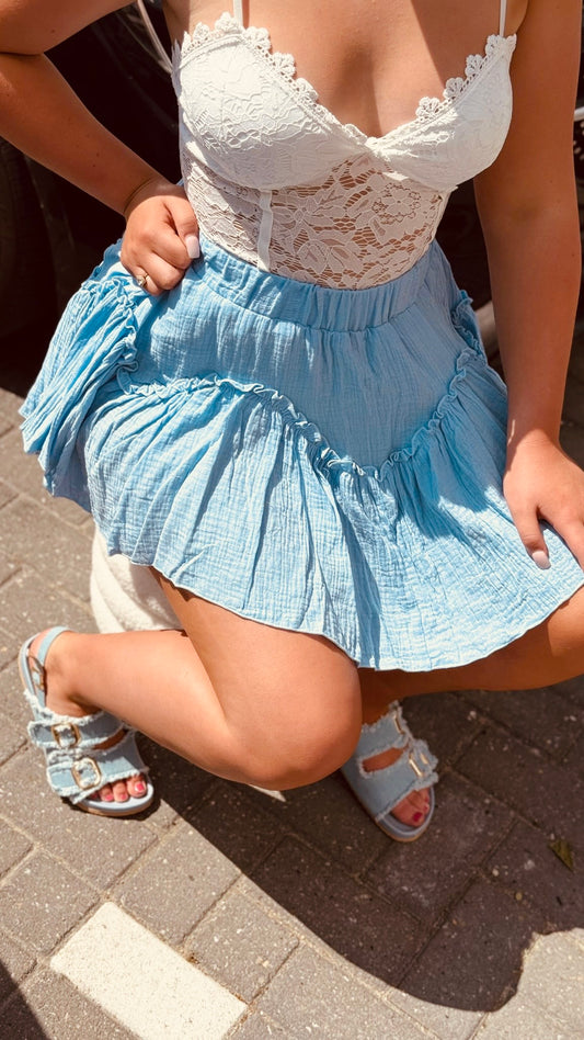 Crepe Ruffle Skort | Licht Blauw