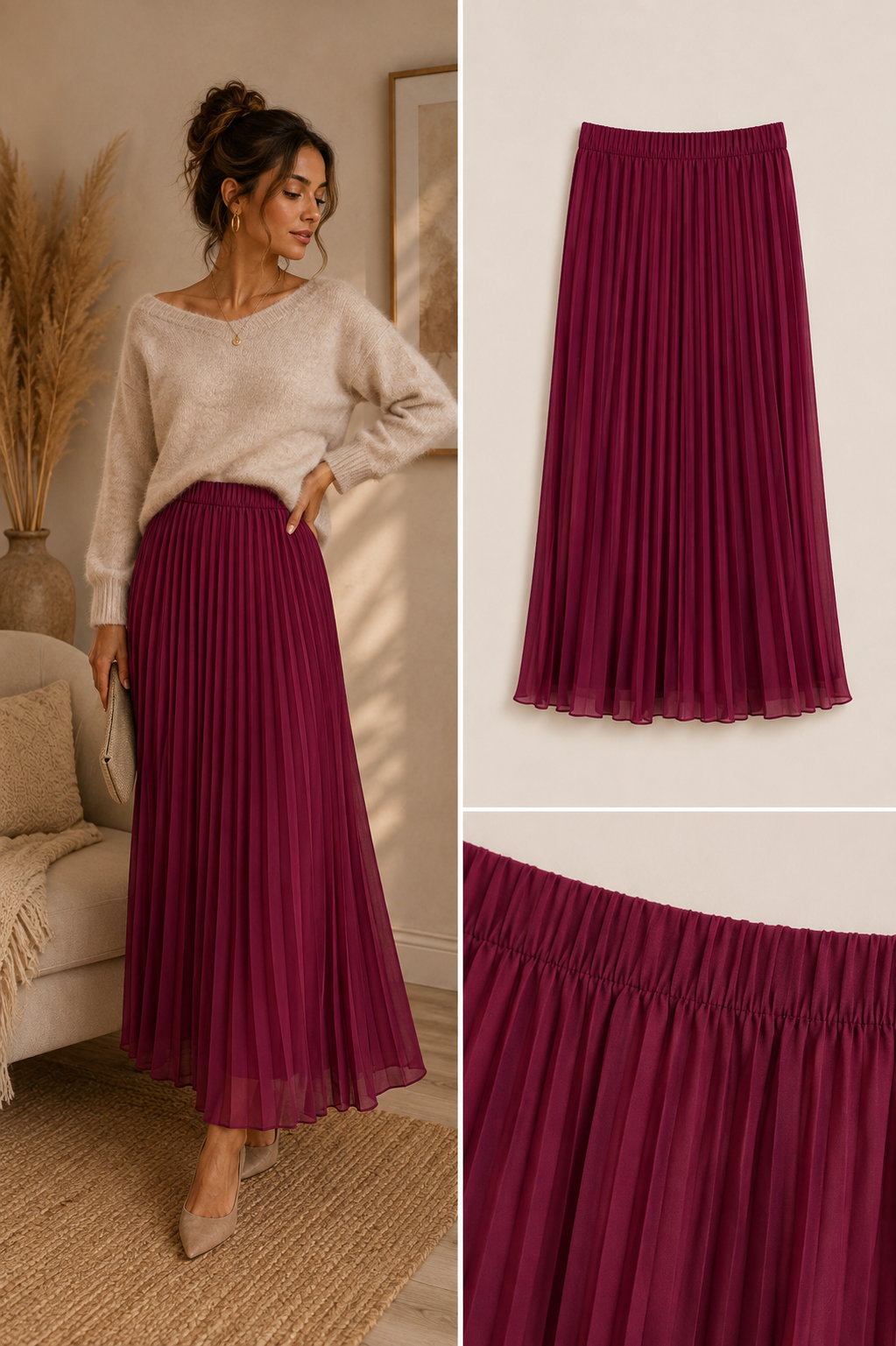 Bordeaux plisse rok