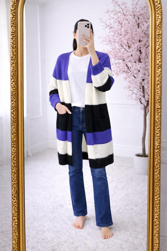 Colorblock Lang Vest – paars/ Wit / Zwart