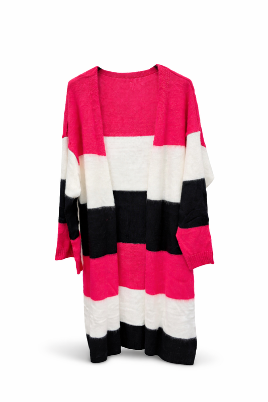 Colorblock Lang Vest – Fuchsia / Wit / Zwart