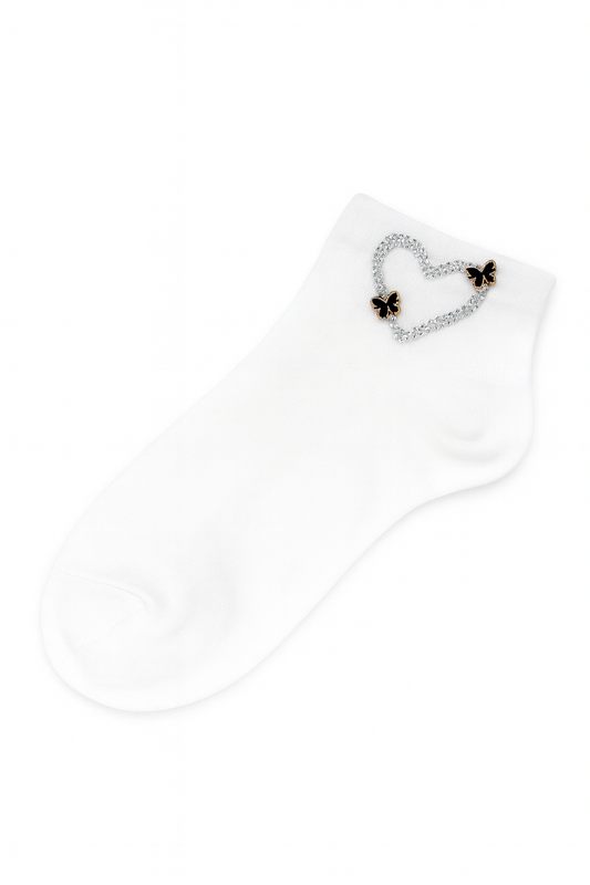 ✨ White Butterfly Heart Socks – Soft, Sweet & Sparkly ✨