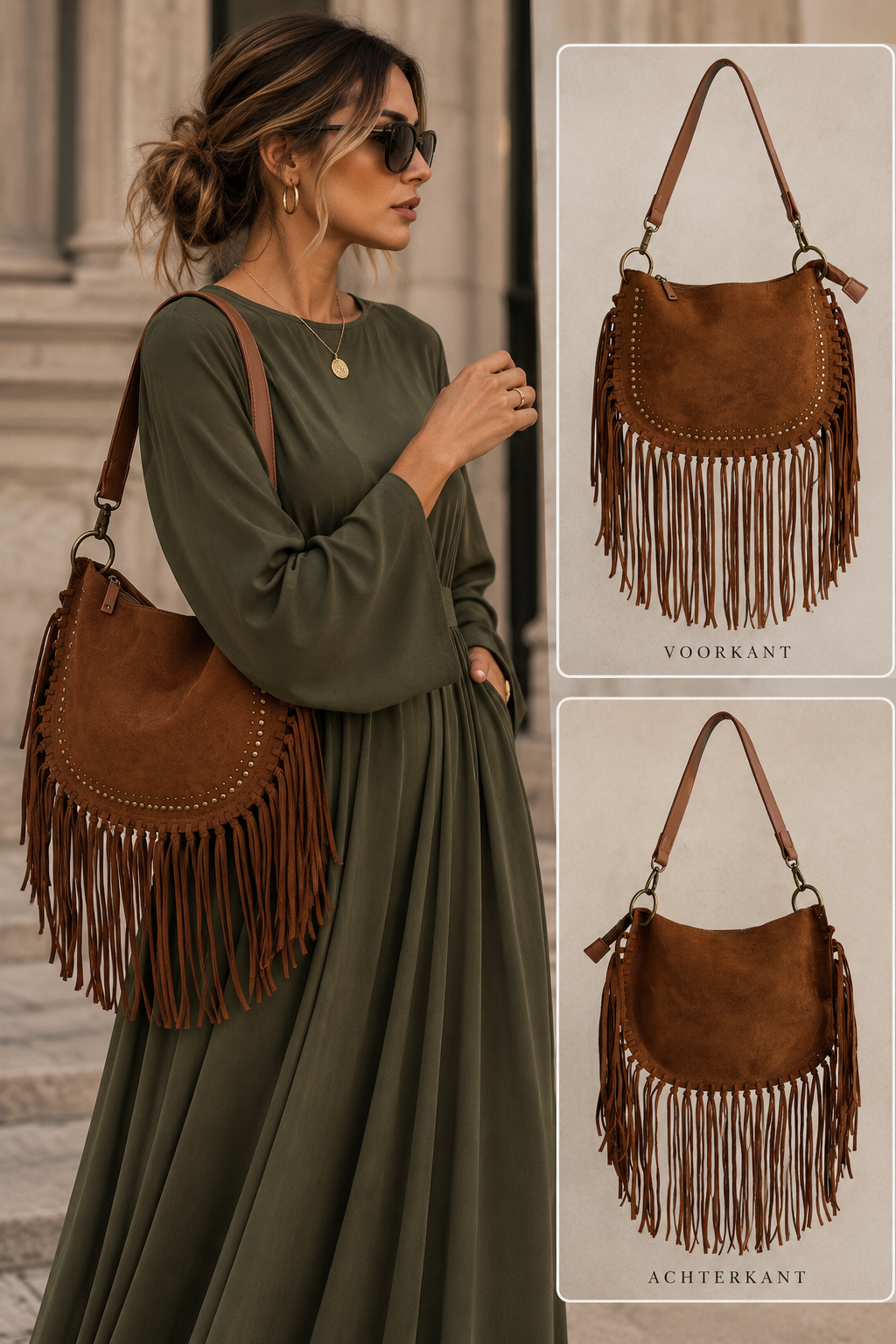 Faye BOHO franje tas camel