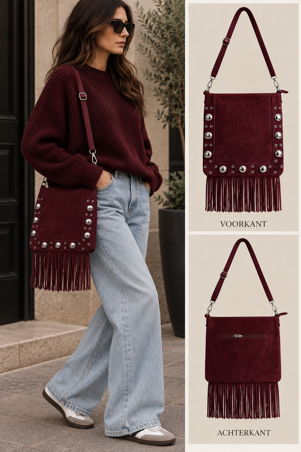 Billie schouder stud suèdine tas bordeaux