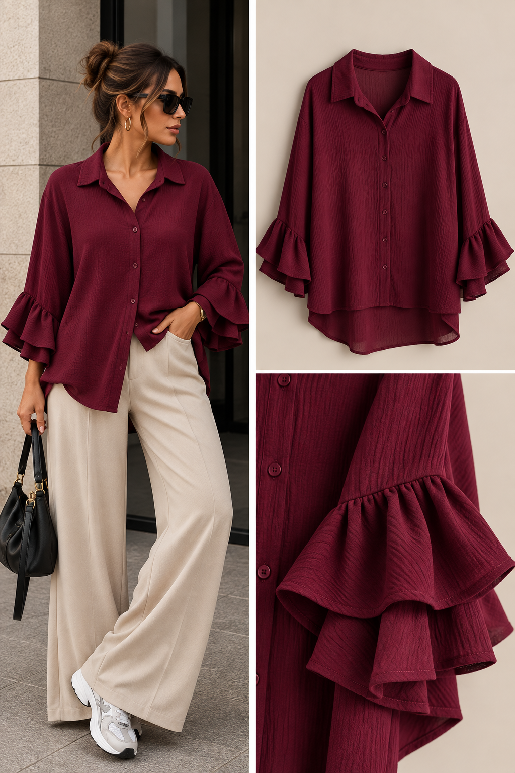 Yara Blouse trompet mouw bordeaux