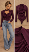 Anna V-hals stretch body aubergine
