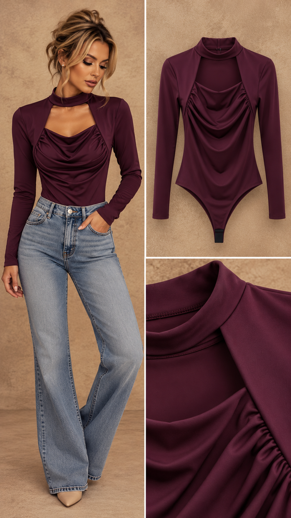 Anna V-hals stretch body aubergine
