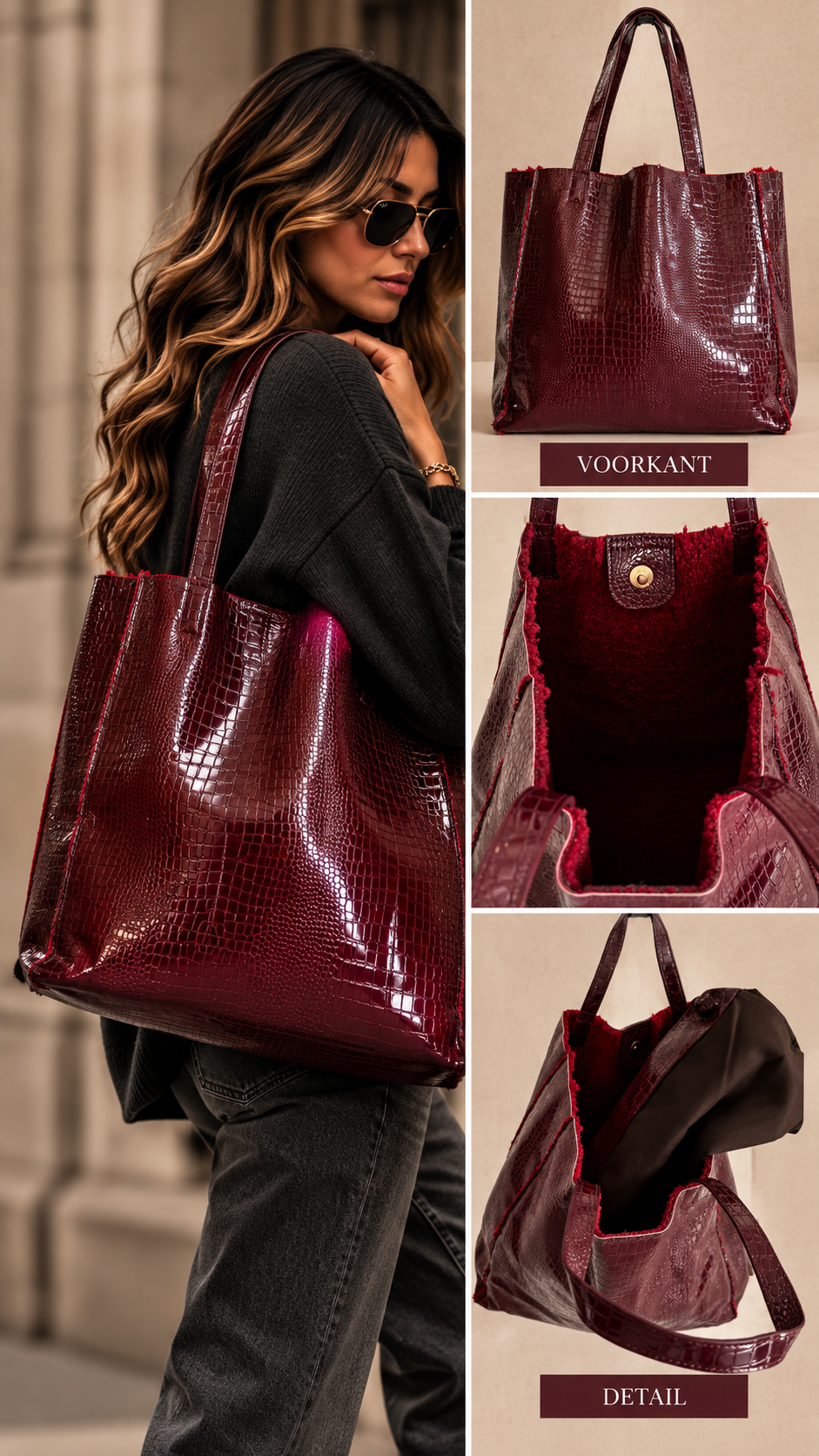 Liv Python lederlook schouder tas bordeaux