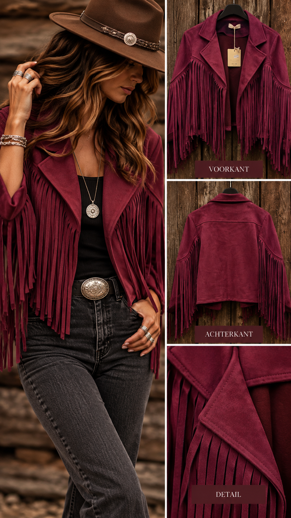 Indy franje boho jasje bordeaux