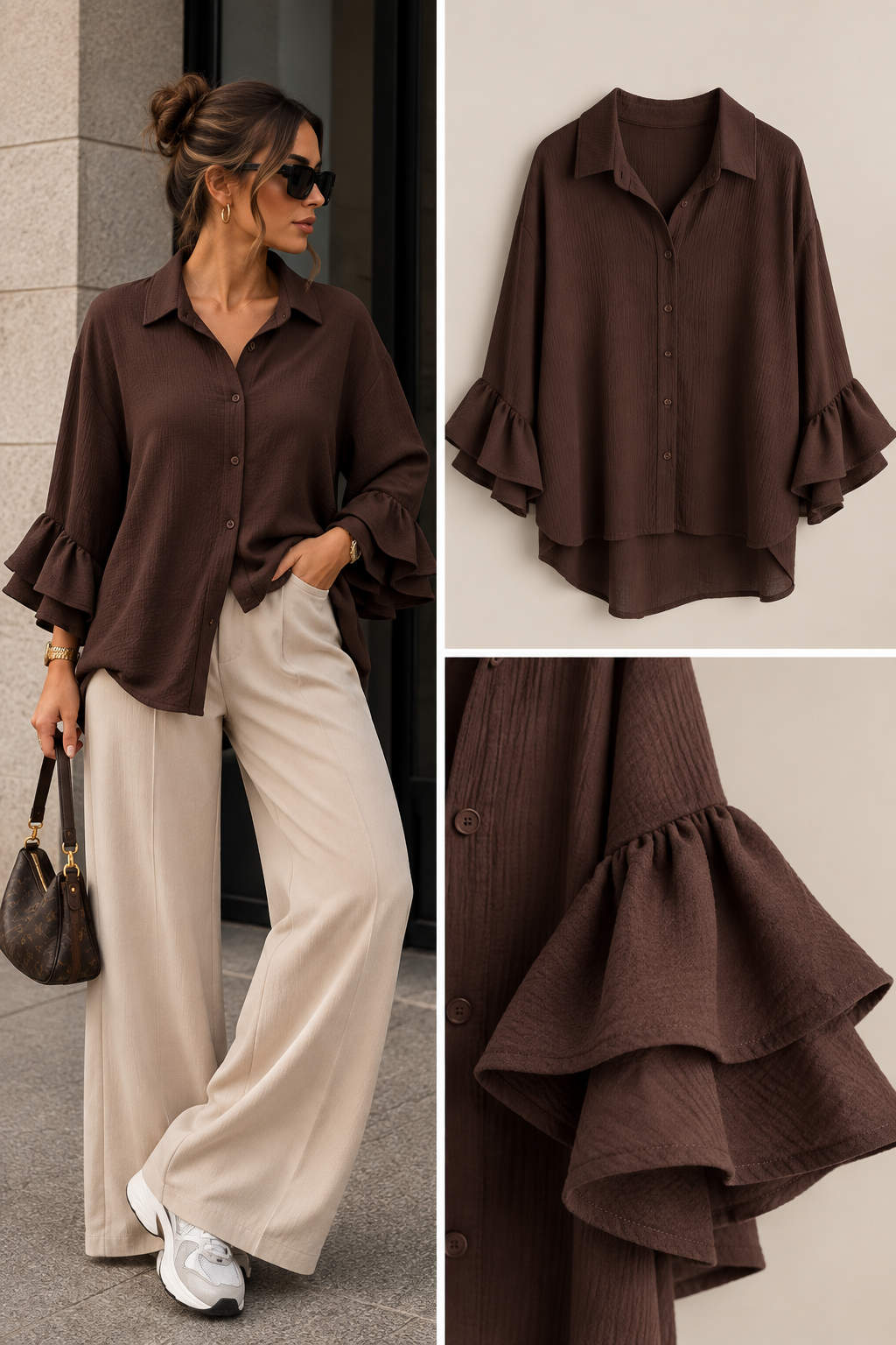 Yara Blouse trompet mouw bruin
