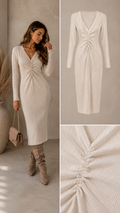 Roxy stretch jurk soft stof jurk knie lengte beige