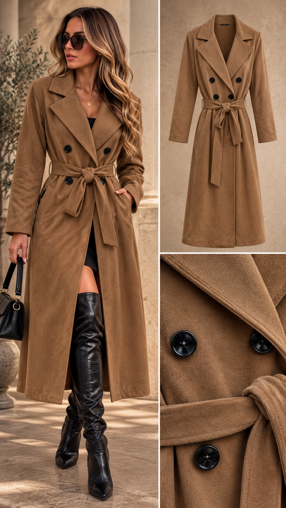 Meave Suèdine Trenchcoat model Camel lang