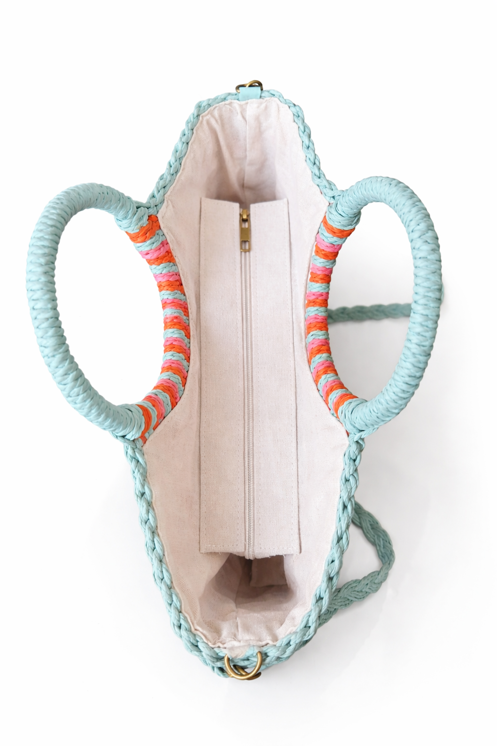Zomerse strandtas – blauw/peach/roze  – boho shopper