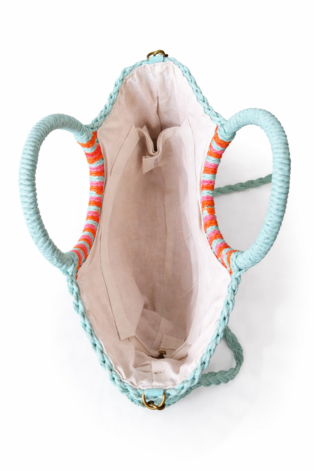 Zomerse strandtas – blauw/peach/roze  – boho shopper
