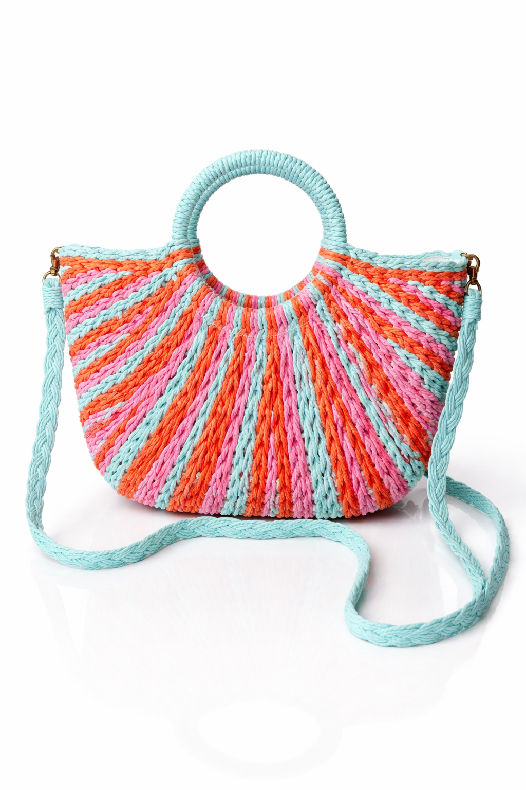 Zomerse strandtas – blauw/peach/roze  – boho shopper