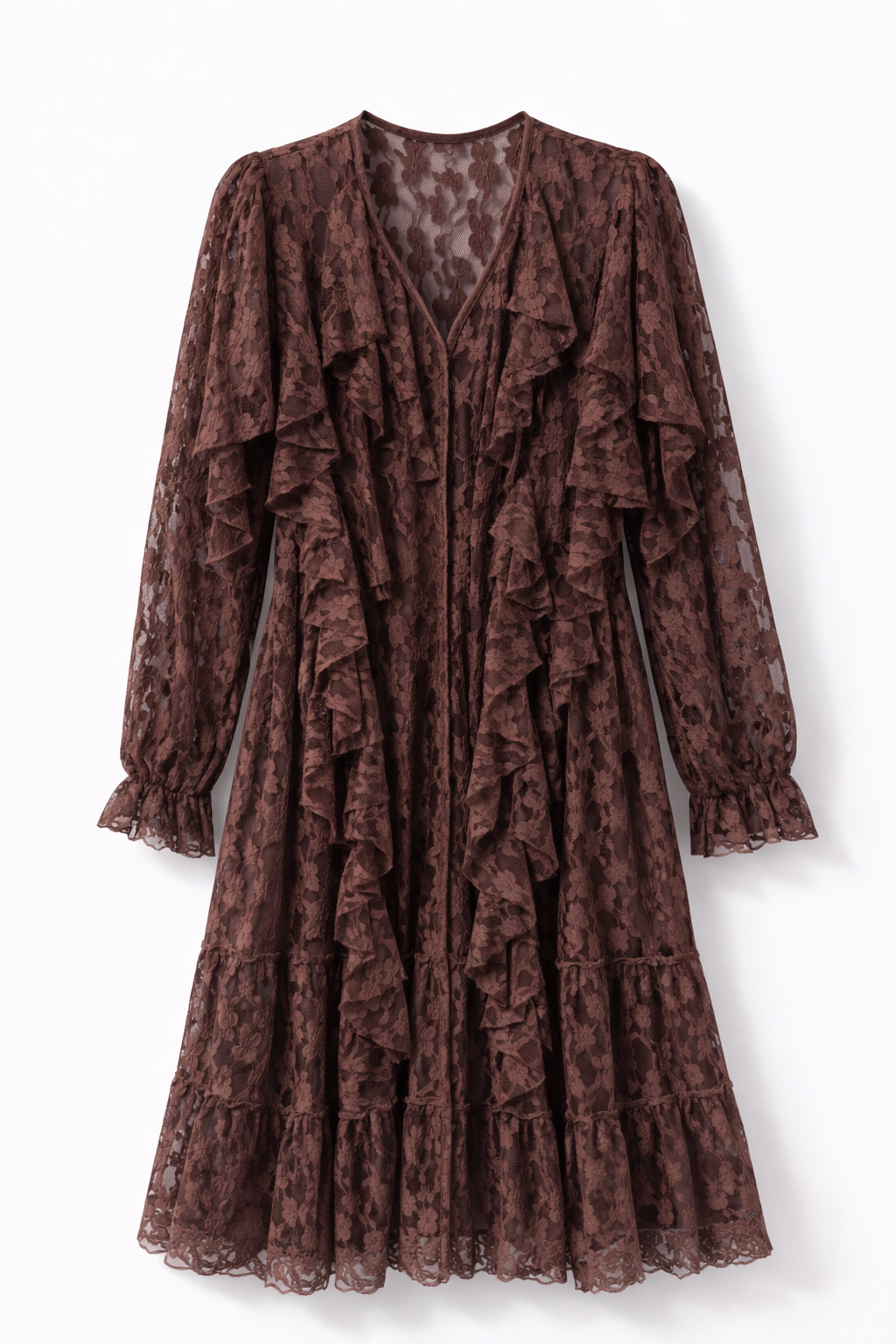 ivory Lace Ruffle brown Dress