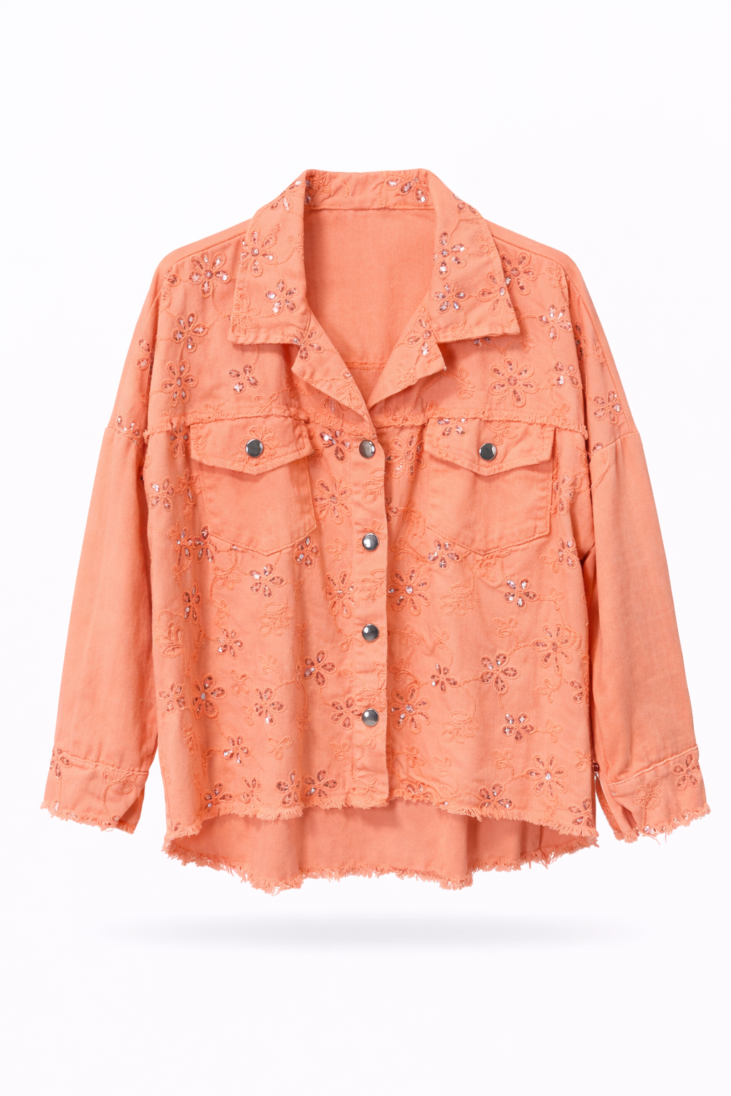 Coral Flower Denim Jacket