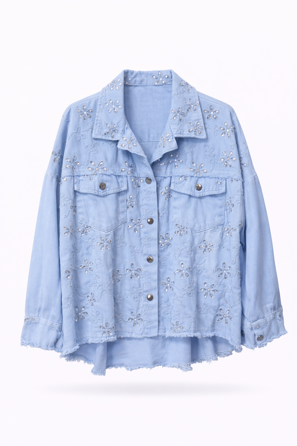 Sky Blue Flower Denim Jacket