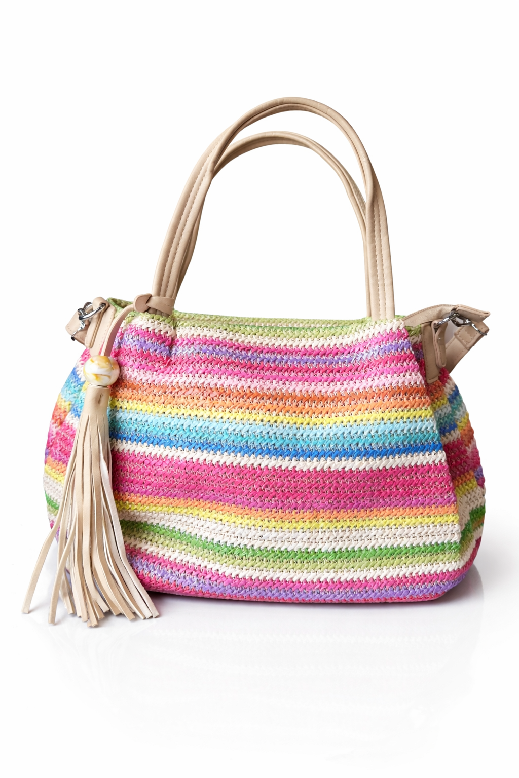 Zomerse kleurrijke handtas met strepen & kwast – Ibiza stijl
